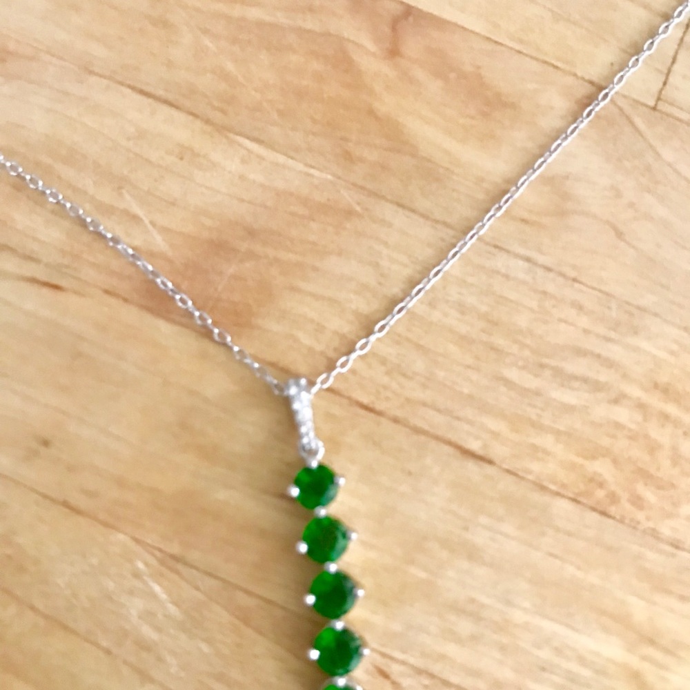 Sterling silver simulated emerald pendant necklace